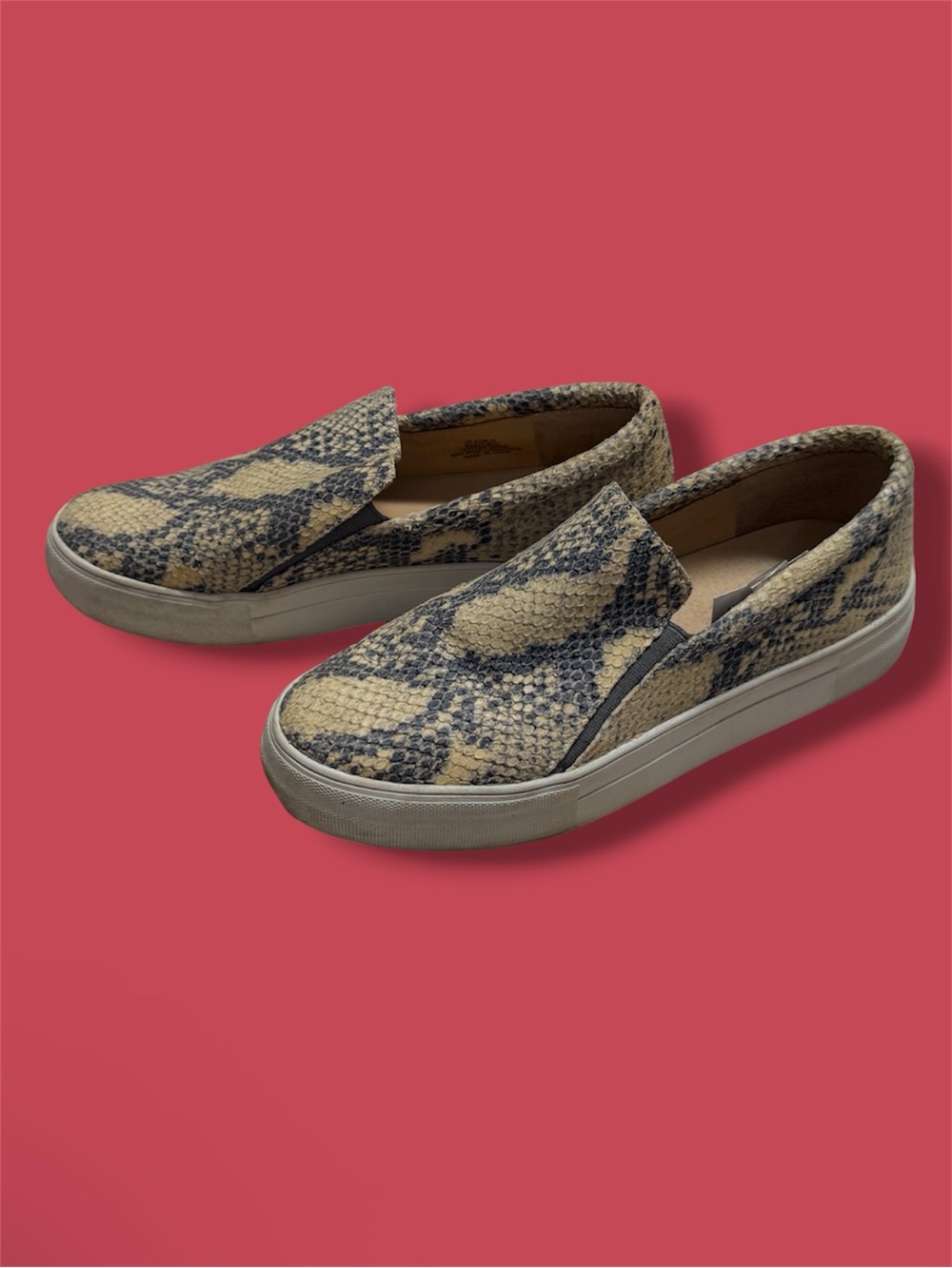 Vince Camuto Beige and Black Snake-Print Slip-On Sneakers - Picture 2 of 6